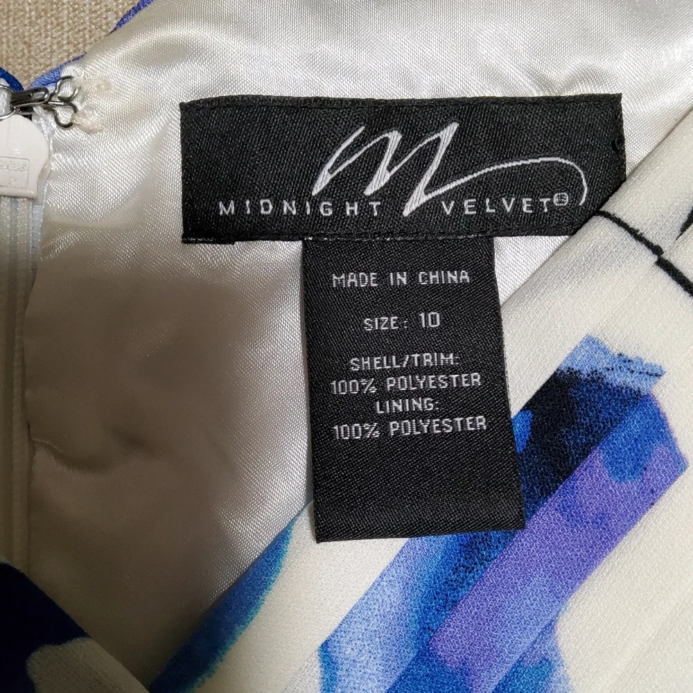 Midnight Velvet Blue/White/Purple Floral Print Surplice Pleated Fit & Flare Sz10 - Picture 8 of 9